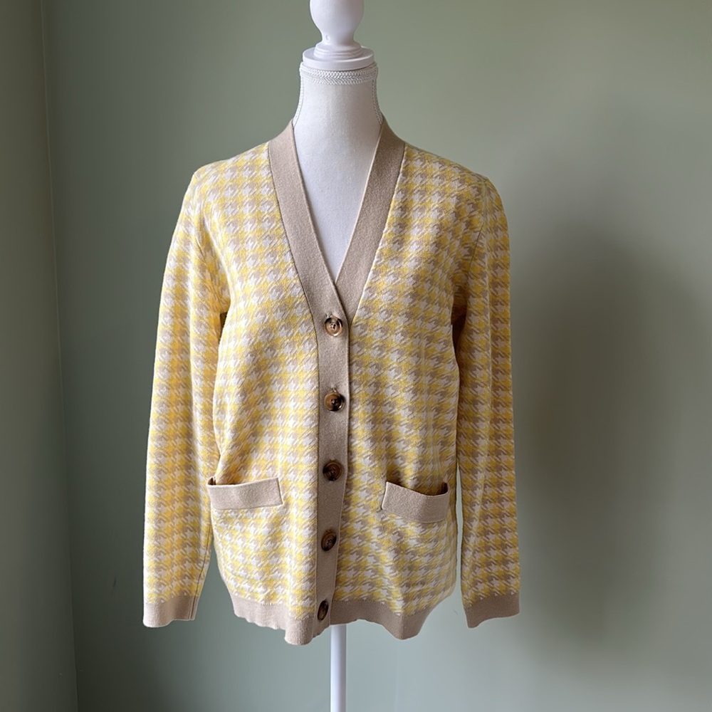 Ann Taylor yellow houndstooth cardigan